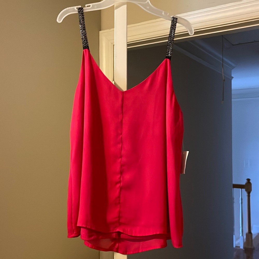 Red flowy tank with beaded straps